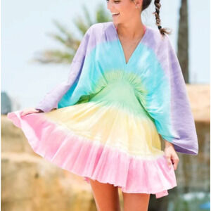 Pitusa Mini Crinkle Clara Rainbow Ombre Mini Dress Standard Size XS/S Beach Boho